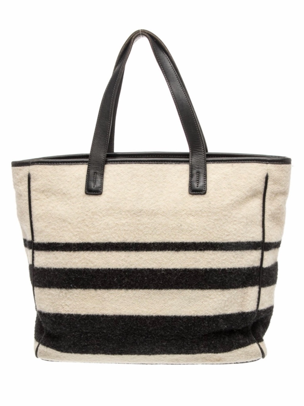 Coach Vintage wool tote bag cream & black stripes dark leather handles. Like New